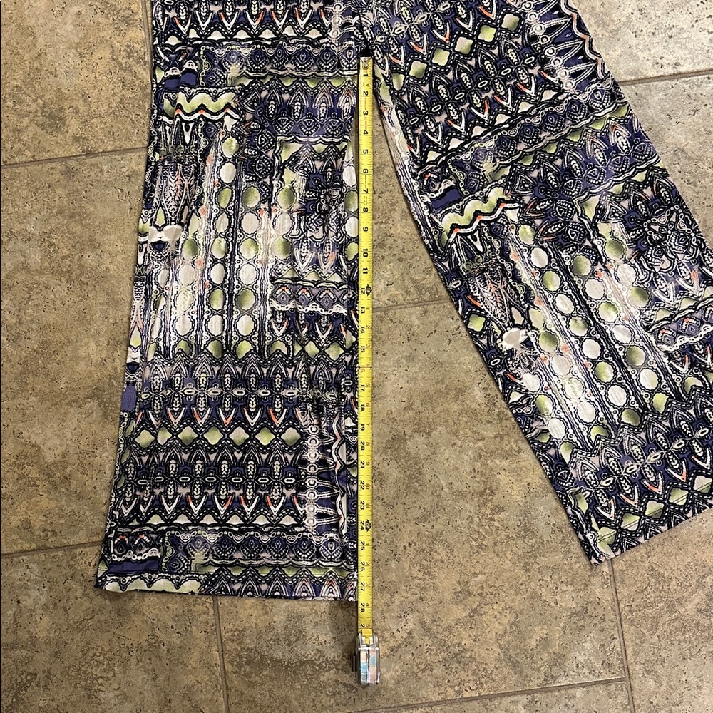 Chico's Size 1 Boho Palazzo Mosaic Printed Wide-Leg Pants Purple Navy Lime - Picture 2 of 9